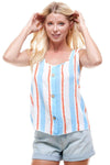 Multi Stripe Tie Shoulder Button Swing Top