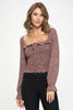 Smocked Floral Long Sleeve Top with Ruffle Neckline