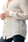 Ruffled Neck Button Front Shirts With Long Sleeves