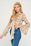 Boho Bell-Sleeve Crop Top with Tie-Front