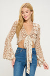 Boho Bell-Sleeve Crop Top with Tie-Front