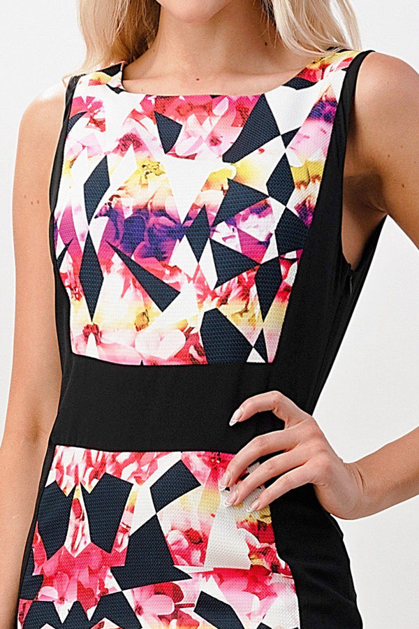 Kaleidoscope printed boat neck fashion mini dress