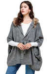 Hoodie Poncho Sweater Cardigan Fur Trim Top - MILEY + MOLLY