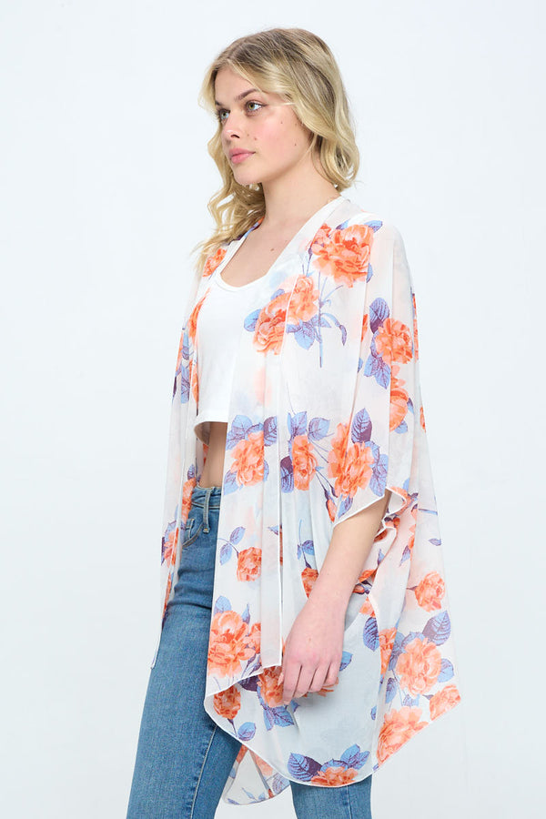 Floral Kimono Cardigan with Open Front