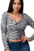 Fitted Long Sleeve V-Neck Crop Top with Ruched Front Detail