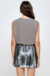 Sequin Skirt with Sleeveless Blouson Dress – Glamorous Party Look