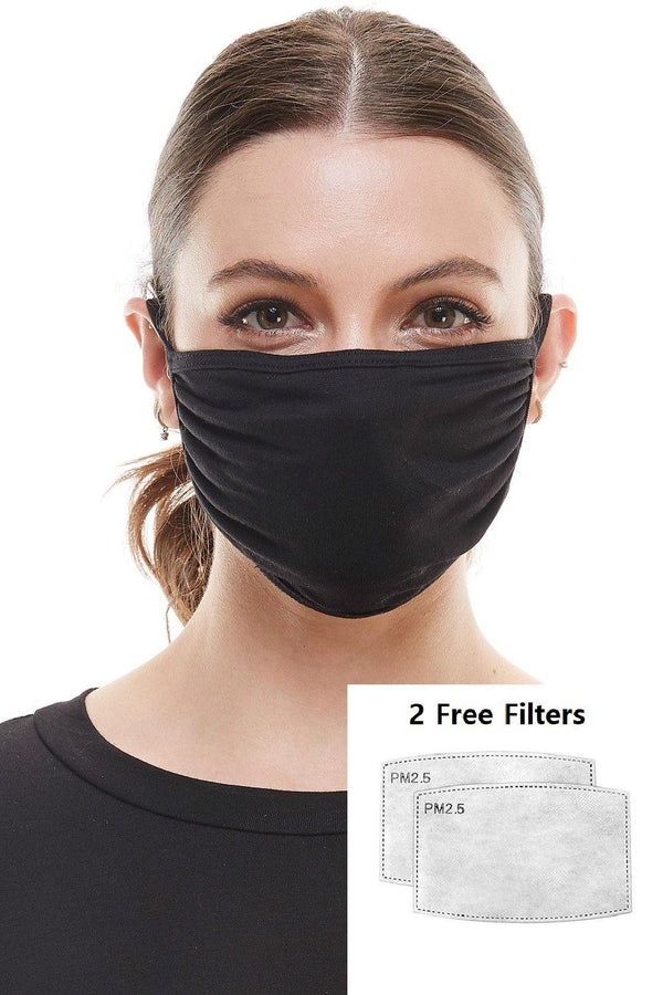 Solid black ear loop washable reusable fabric face mask