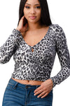 Cute and flirty long sleeve surplice top, made from a leopard printed brushed hacci knit fabric. - MILEY + MOLLY