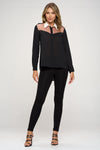 Long Sleeve Sheer Panel Collared Blouse