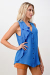 Sleeveless Button-Up Ruffle Blouse