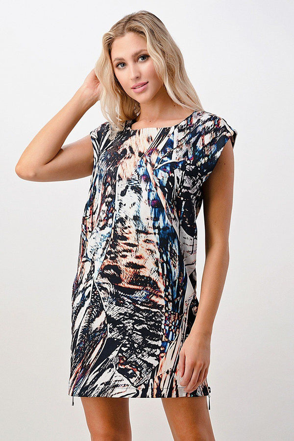 Side zipper multi abstract tunic dress