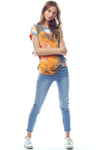 Tie Dye Jersey Top with Crew Neck Twist Hem