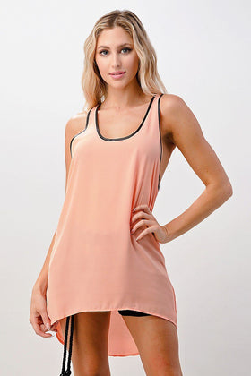 Scoop Neck Tank Top with Contrast Trim