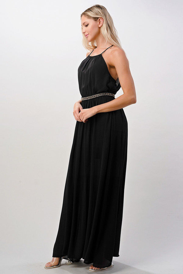 Pleated cami chiffon maxi dress