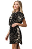 Women's Short Sleeve Button-Up Animal Print Dress with Belt