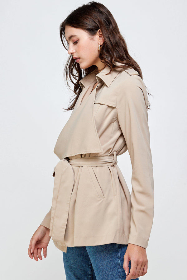 Draped Collar Trench Coat Jacket Top - MILEY + MOLLY