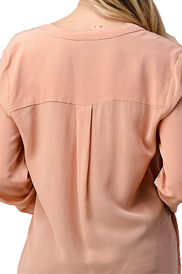 Ruffled Neck Button Front Shirts With Long Sleeves