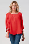 Women's Flowing Blouse with Embellished Cuffed Sleeves