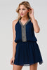 Women's Sleeveless Mini Dress with Embellished Neckline