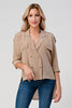 Double-Breasted Button-Up Blouse with Rolled Sleeves