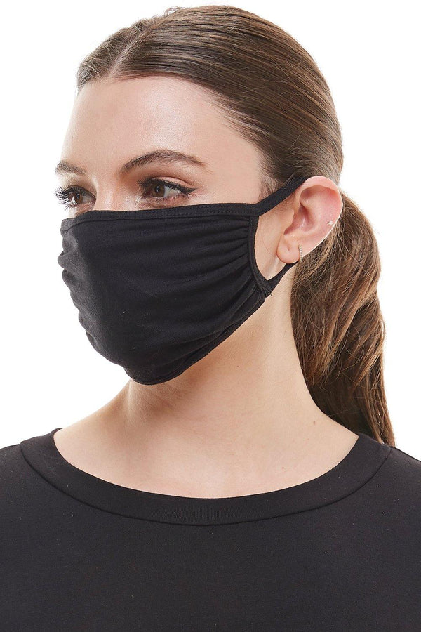 Solid black ear loop washable reusable fabric face mask