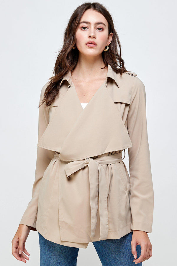 Draped Collar Trench Coat Jacket Top - MILEY + MOLLY