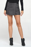 Asymmetrical Wrap Mini Skort with Faux Leather Trim