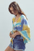 Bell-Sleeve Tie-Dye Crop Top with Flowy Sleeves