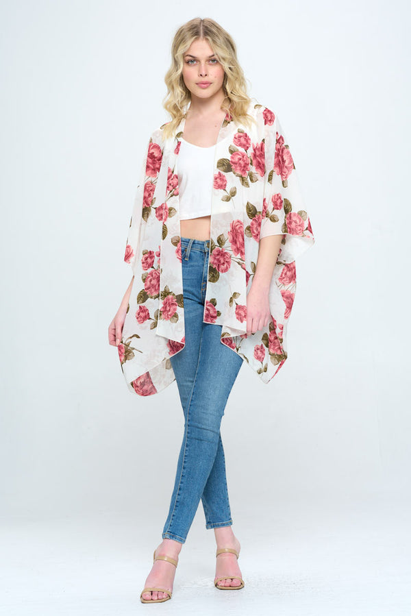 Floral Kimono Cardigan with Open Front