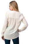 Ruffled Neck Button Front Shirts With Long Sleeves