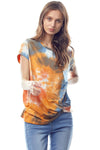 Tie Dye Jersey Top with Crew Neck Twist Hem