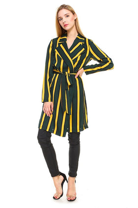 Striped Long Sleeve Belted Jacket