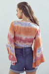 Tie front crop cardigan ruffle sleeves cardigan