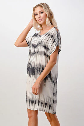 Short Sleeve Tie-Dye Shift Dress