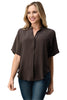 Effortless Dark Grey Oversized Button-Up Blouse for Women