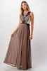 Elegant Sheer Maxi Dress with Lace Bodice and Flowing Skirt