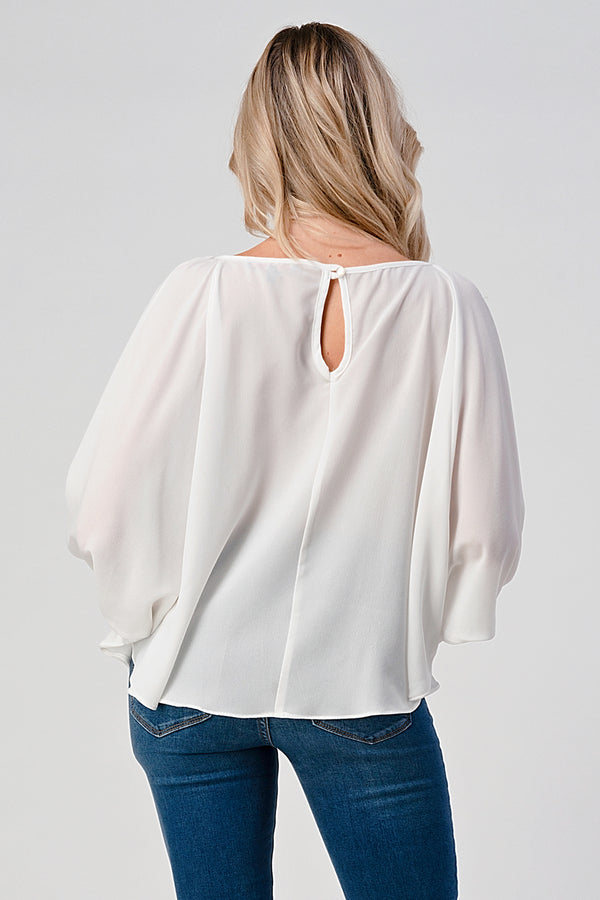 Women's Flowing Blouse with Embellished Cuffed Sleeves