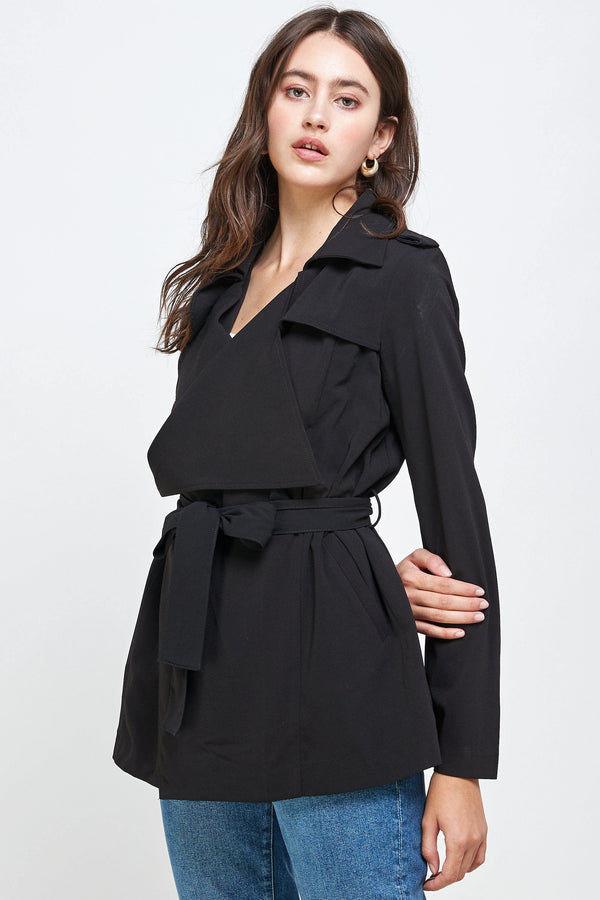 Draped Collar Trench Coat Jacket Top - MILEY + MOLLY