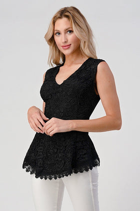 Sleeveless V-Neck Lace Peplum Top