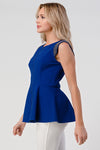 Peplum Zip-Front Sleeveless Top with Metallic Shoulder Detail