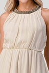 Sleeveless High-Low Beaded Neckline Dress