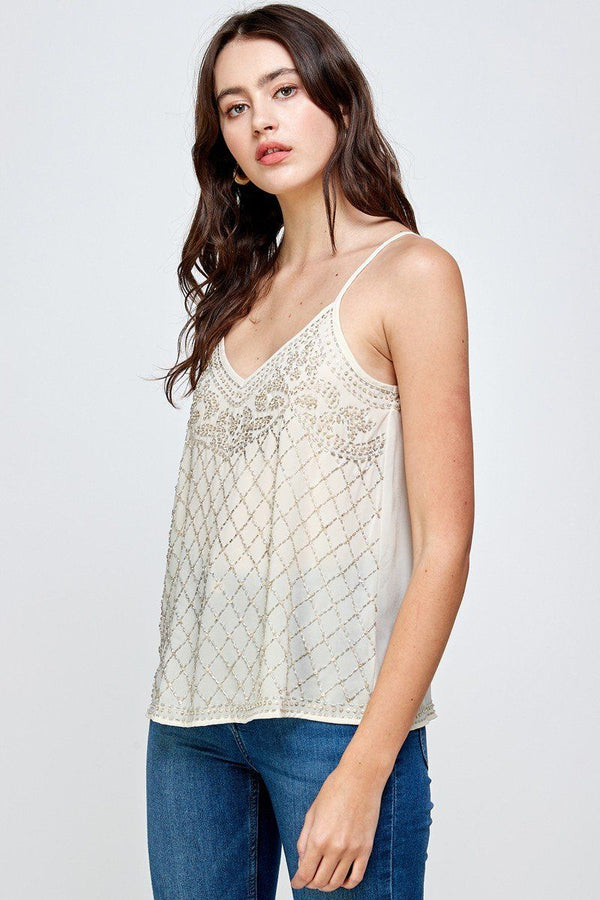 Beaded embellishments tank top cami top