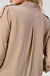 Double-Breasted Button-Up Blouse with Rolled Sleeves