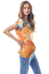 Tie Dye Jersey Top with Crew Neck Twist Hem