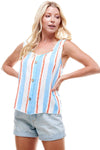 Multi Stripe Tie Shoulder Button Swing Top