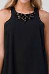 Sleeveless High-Low Top with Beaded Neckline