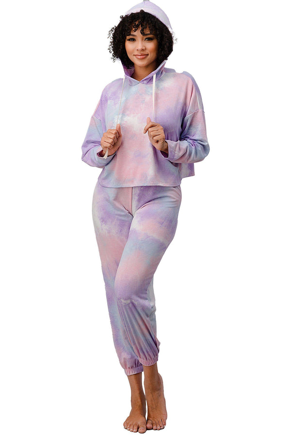 Tie Dye Hooded Sweat Shirts Jogger Lounge Wear Set