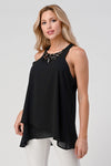 Sleeveless High-Low Top with Beaded Neckline