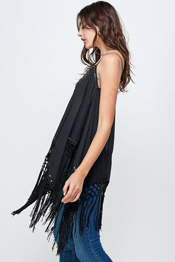 Fringed bottom beaded tunic top