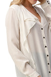 Ruffled Neck Button Front Shirts With Long Sleeves